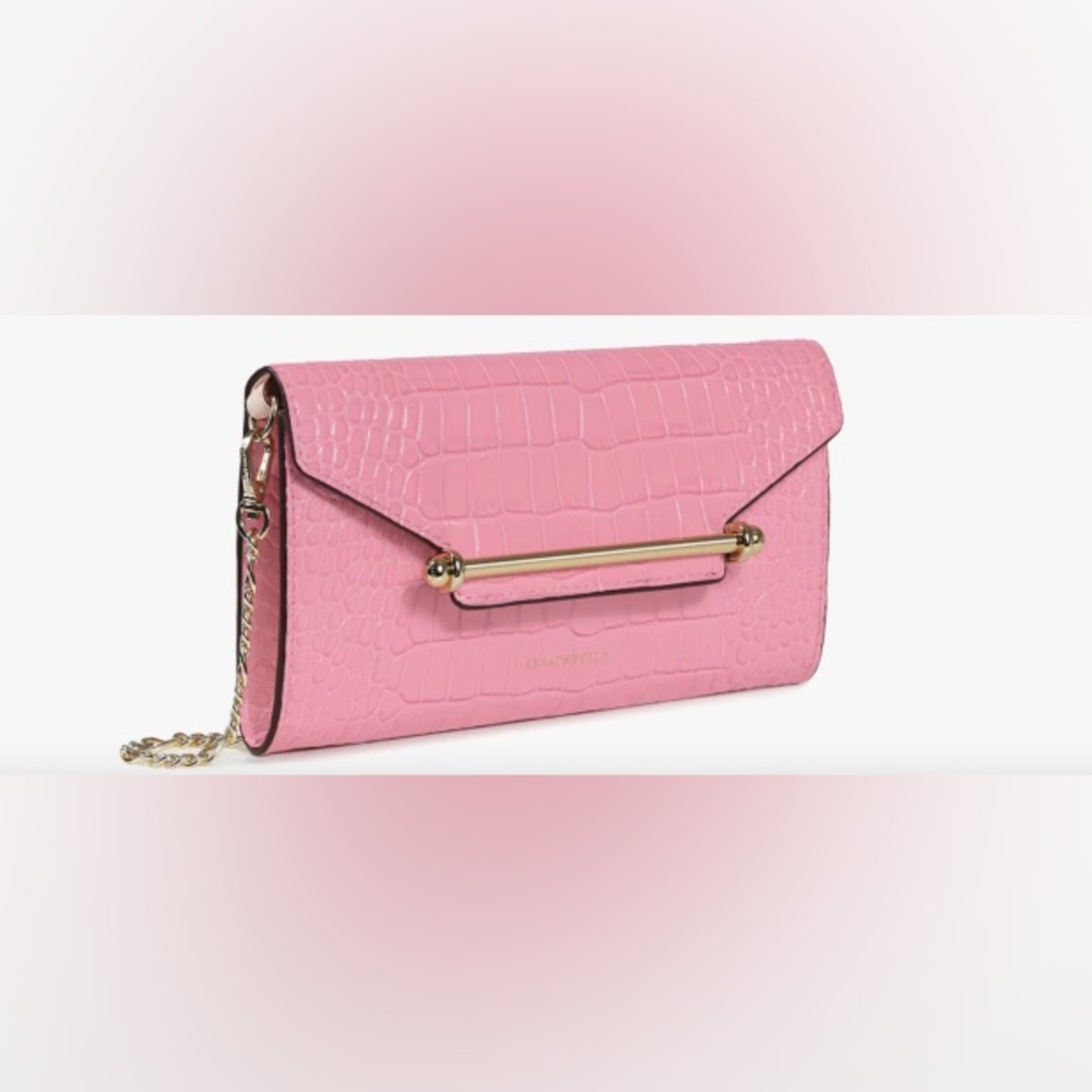 NWOT Strathberry Multrees Chain Wallet Croc-Embossed Pink Leather Clutch Bag